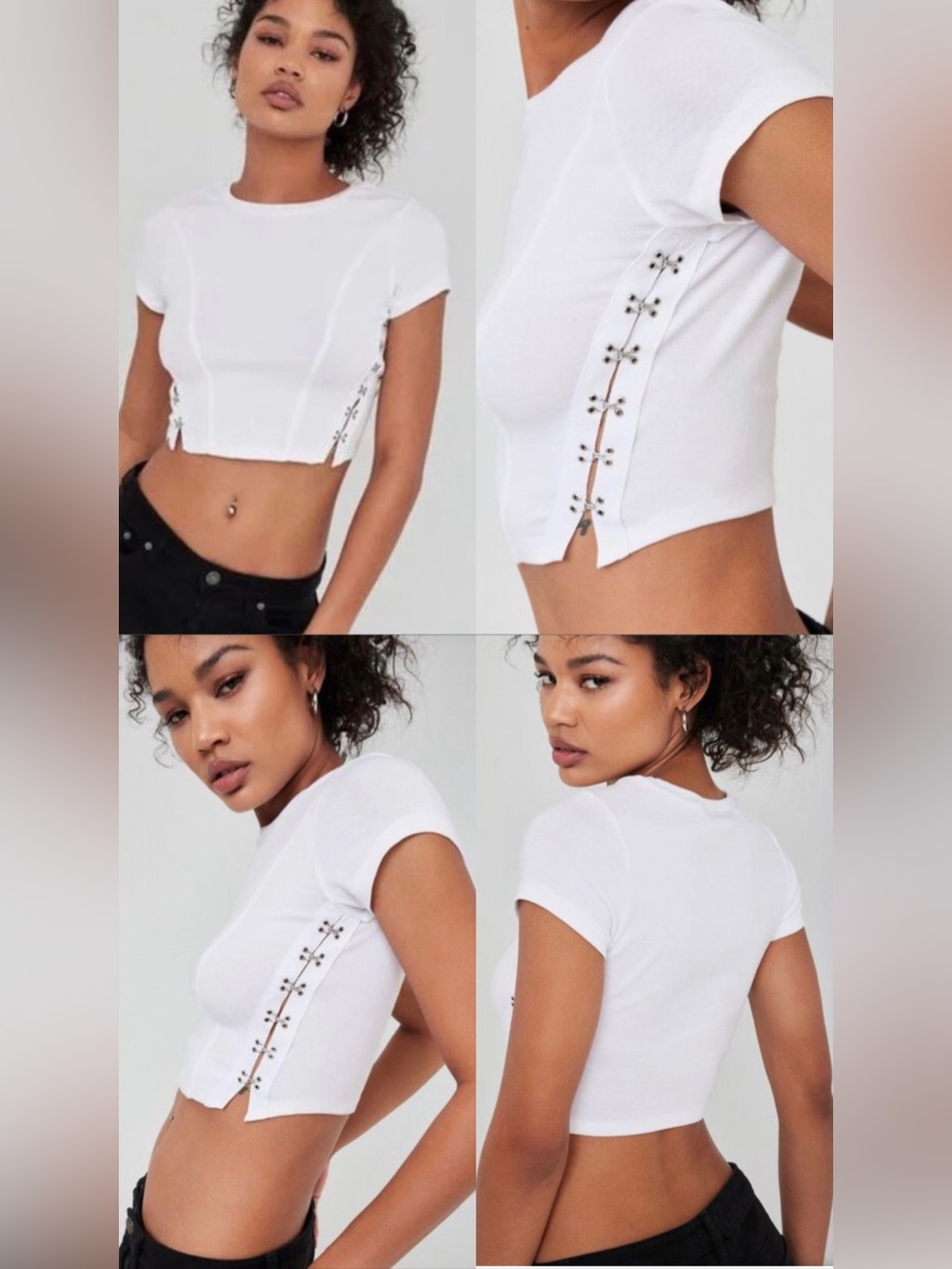 Garage White Crop Tee with Side Hook Accents